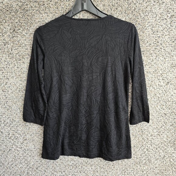 Chicos Top Womens 0 US Small Black Additions‎ V-Neck Embroidered 3/4 Sleeve Tee - Picture 7 of 7